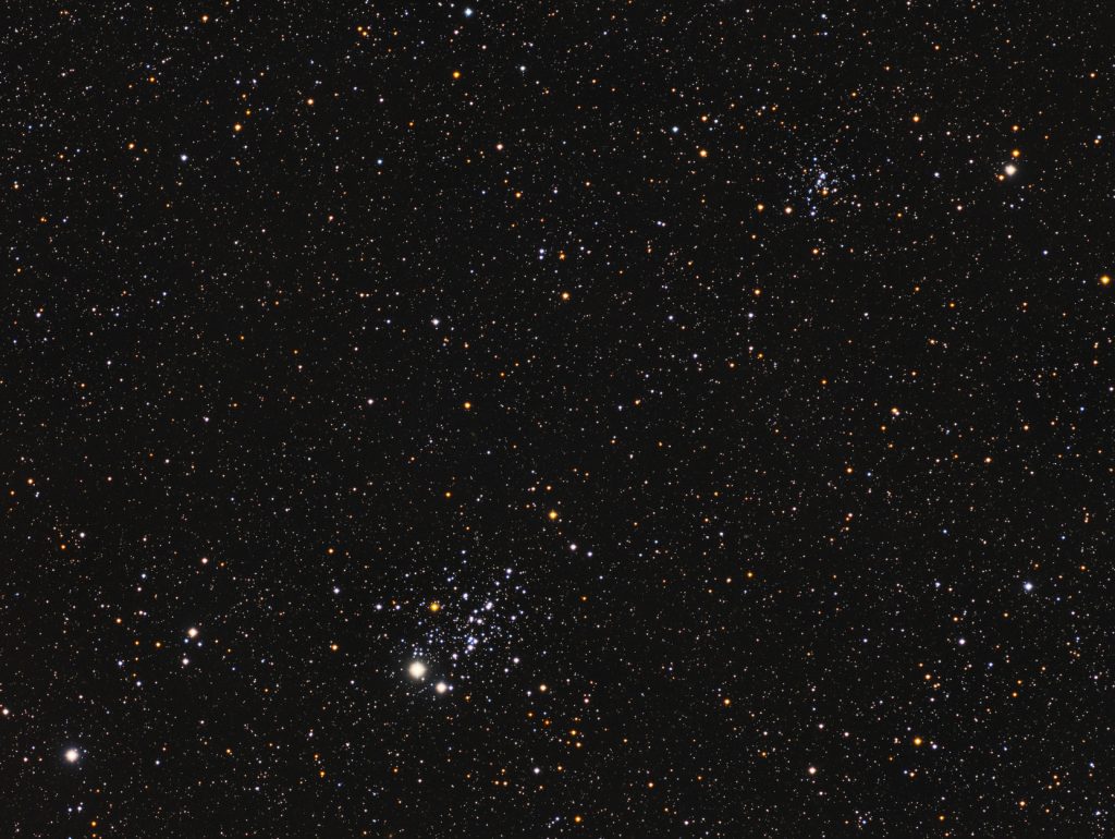 NGC457 Owl (bottom) and NGC436 (top right) open clusters in Cassiopeia