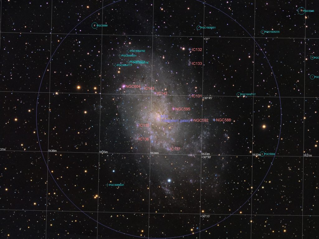 M33 area with annotated some visible objects