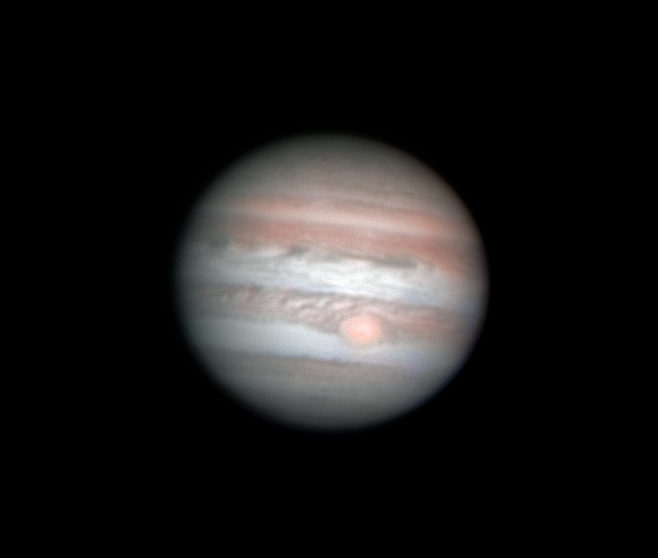 Jupiter May, 17th at 20:26UT. SCT 8", ASI290MM, Baader RGB filters composite.