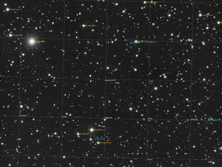 Majuba asteroid trail in Gemini constellation