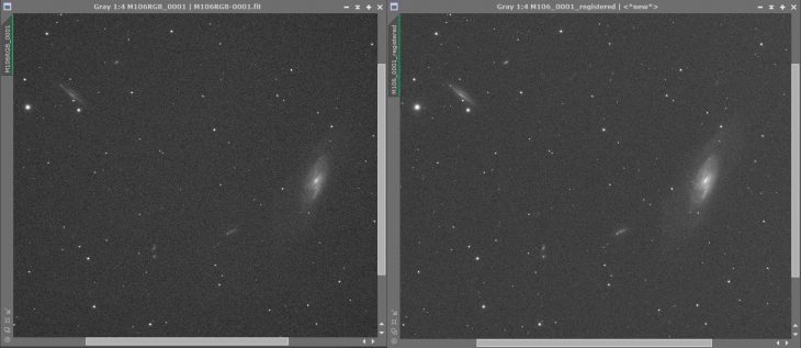 M106 area image made with color (left) and mono cameras.