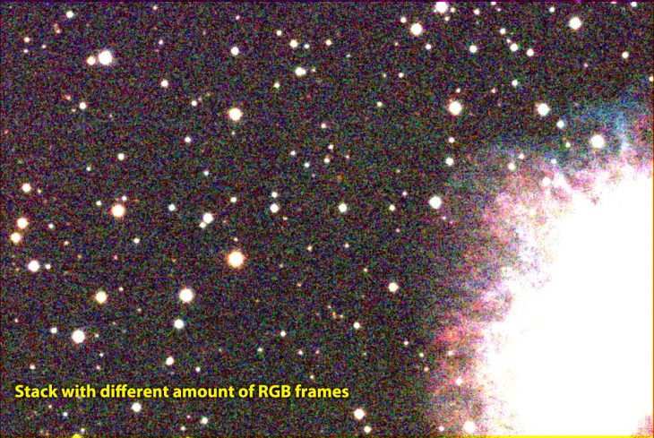 RGB stack with adjusted amount of RGB frames. Background noise color is more uniform