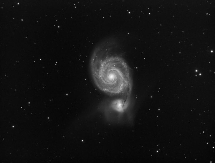  M51 Whirlpool galaxy. 40 minutes of exposures with QHY163M camera at mixed gain subframes